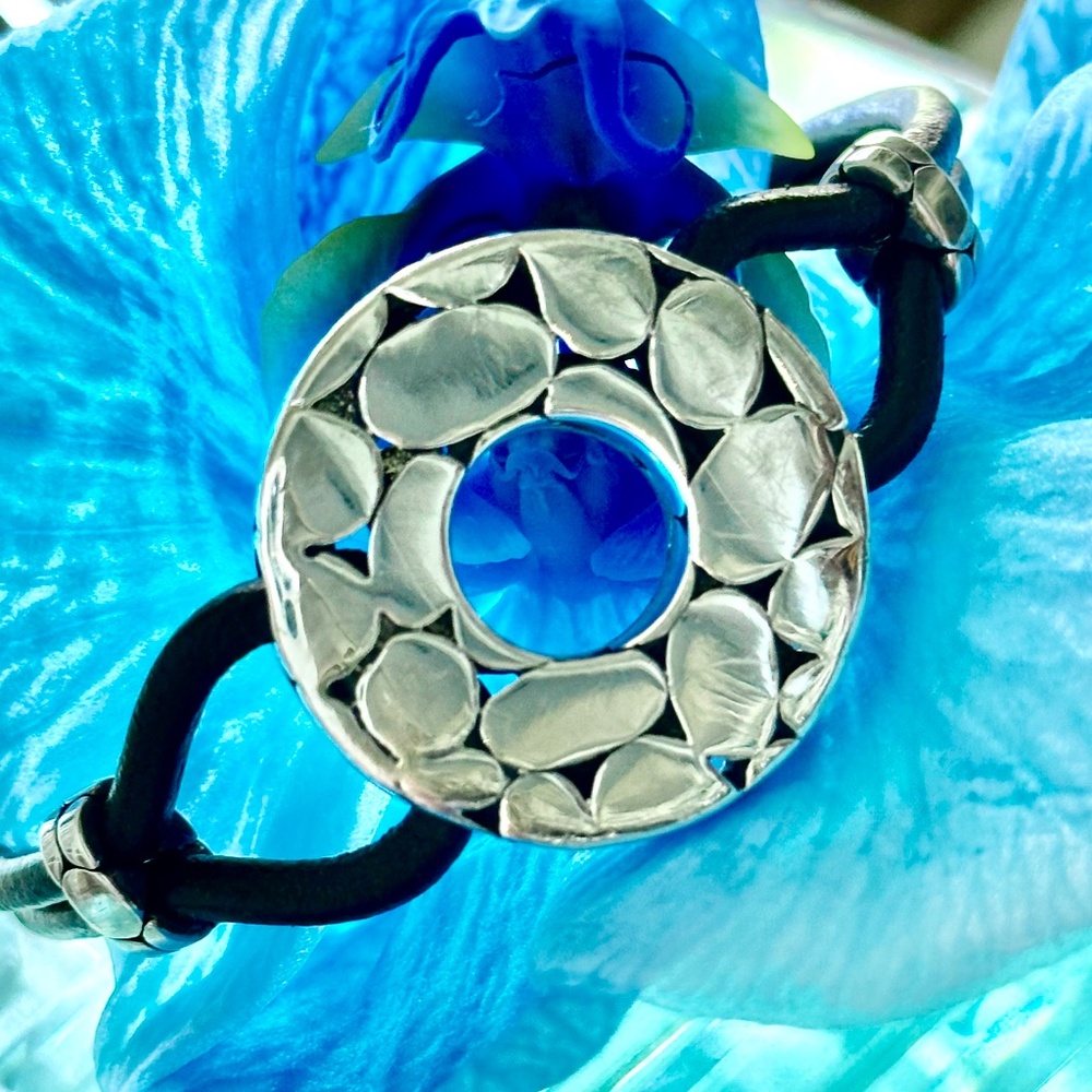 John Hardy Kali Sterling Silver Leather Bracelet  7.25"